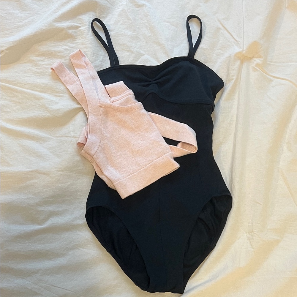Ballet basics bundle! Capezio leotard and pink cashmere warm up top